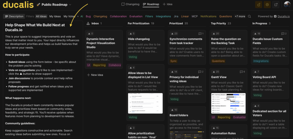 公開ポータルに表示される投票ボードの説明