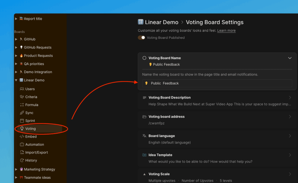 Board-Name in öffentlicher Ansicht