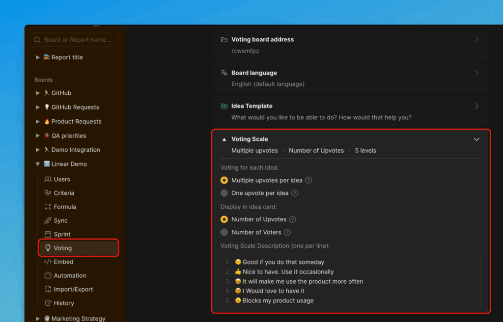 投票スケールのオプション