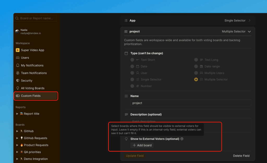 Benutzerdefinierte Felder-Konfiguration