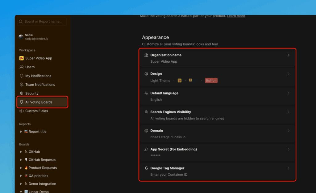 Board-Design-Einstellungen