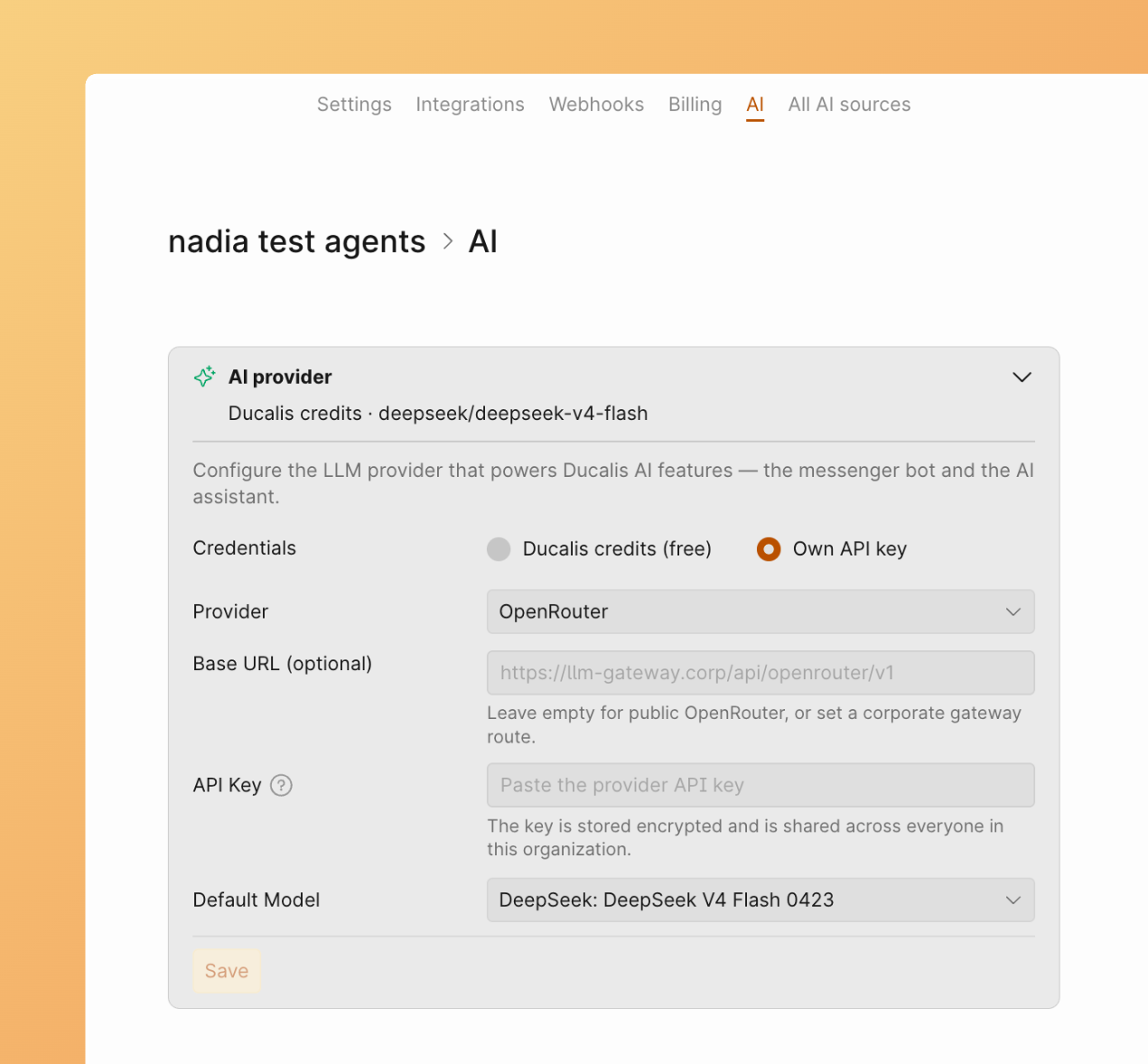 Your own API key for AI Assistant