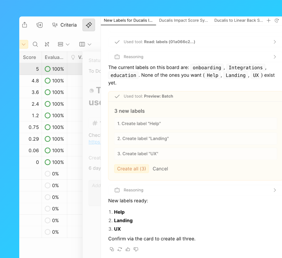 The example of bulk actions with AI