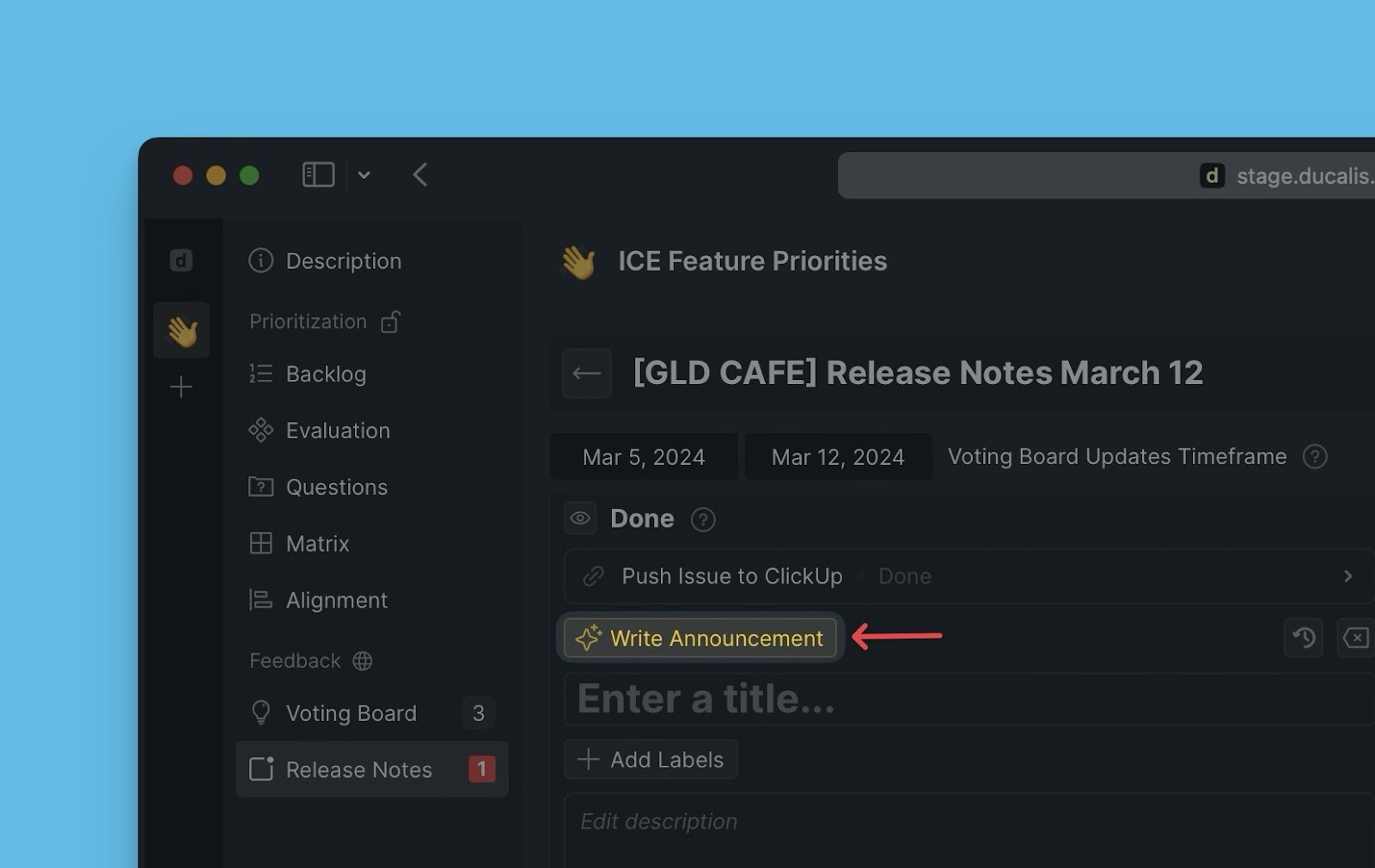 Ankündigung für Idee generieren