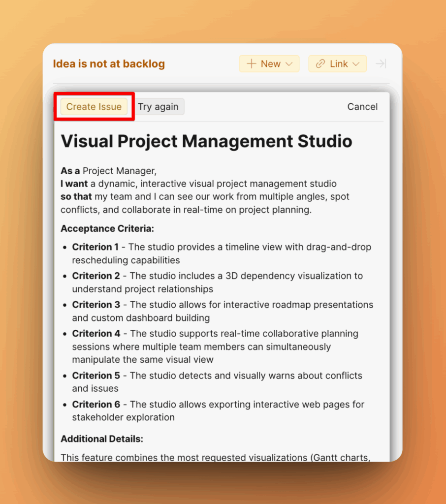 Schaltfläche Vorgang erstellen