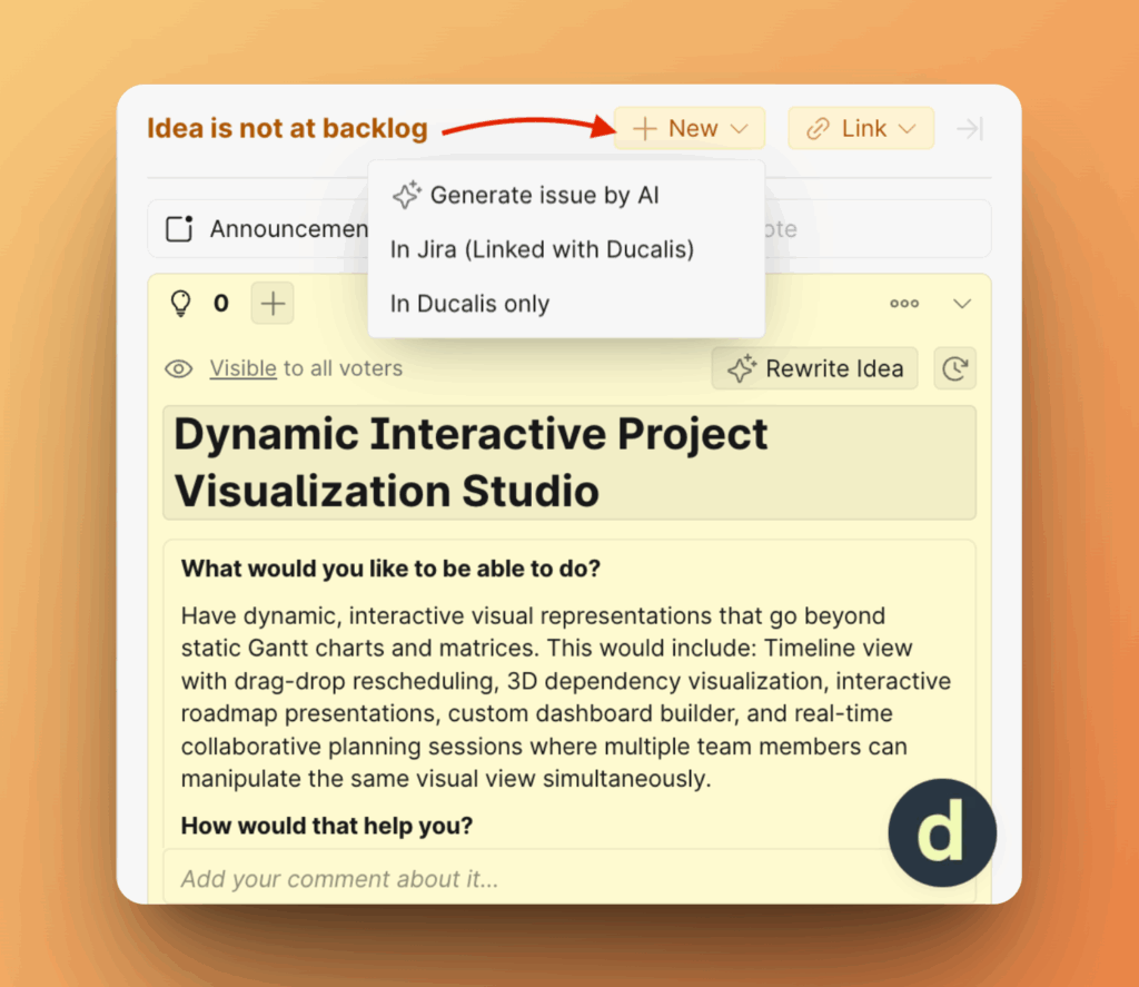 アイデアから新しい課題を作成