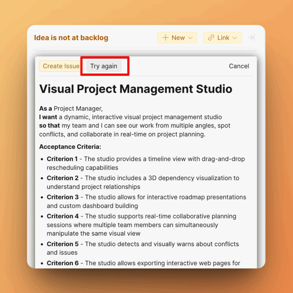 アイデア用の Try again ボタン