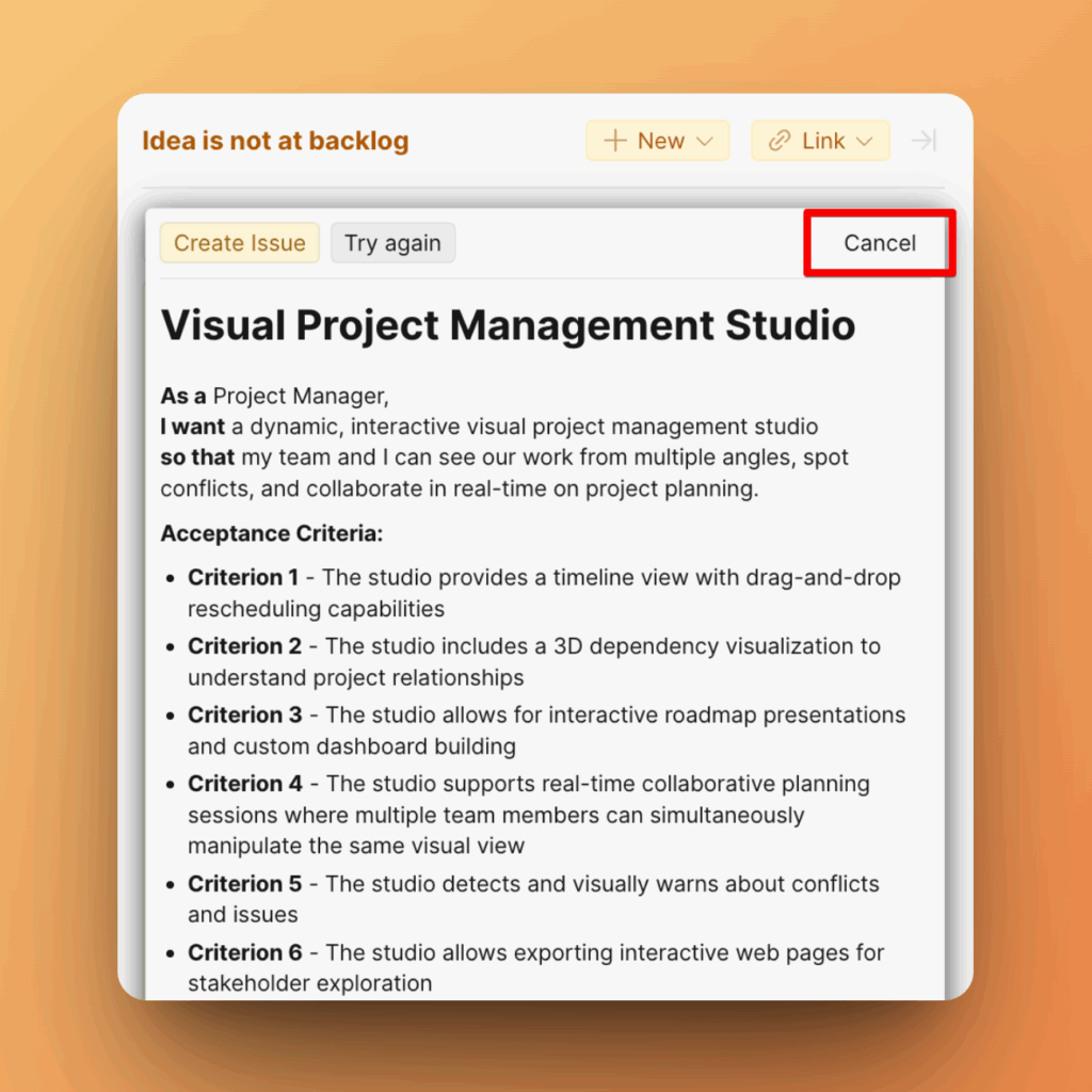 アイデア用の Cancel ボタン