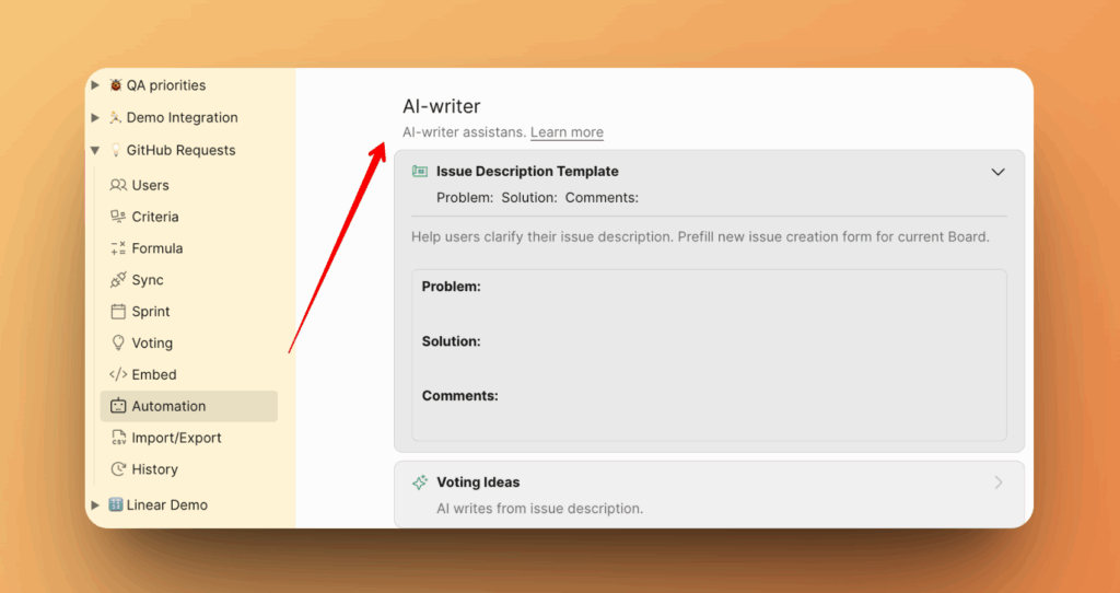Einstellungen für Template für Vorgangsbeschreibungen