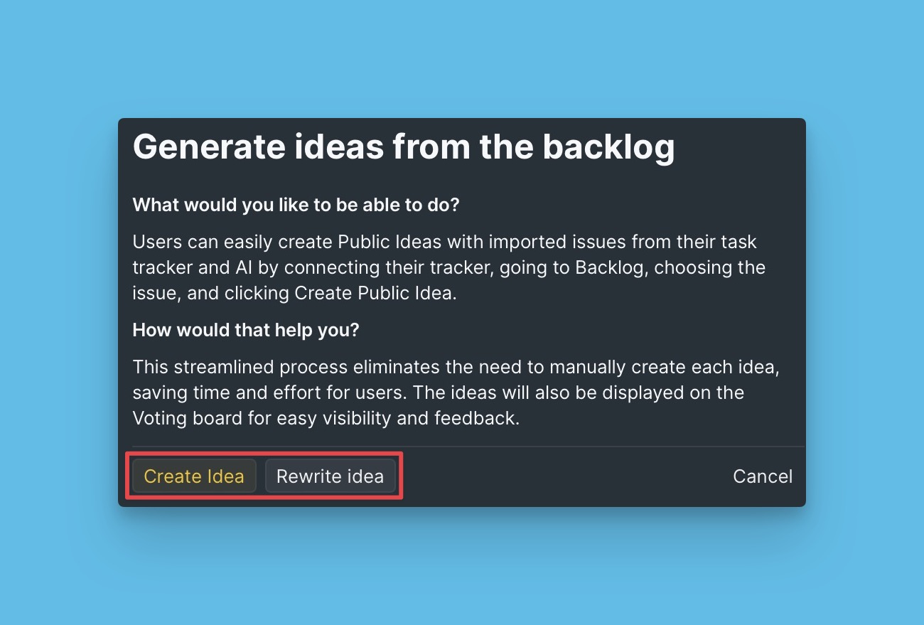 Buttons 'Idee erstellen' oder 'Idee neu schreiben'