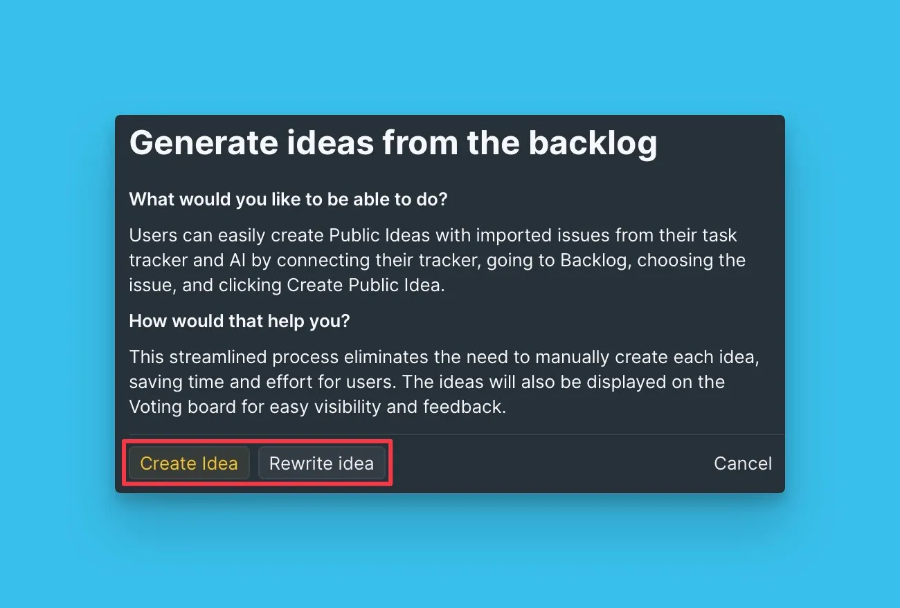 アイデアを作成または書き直すボタン