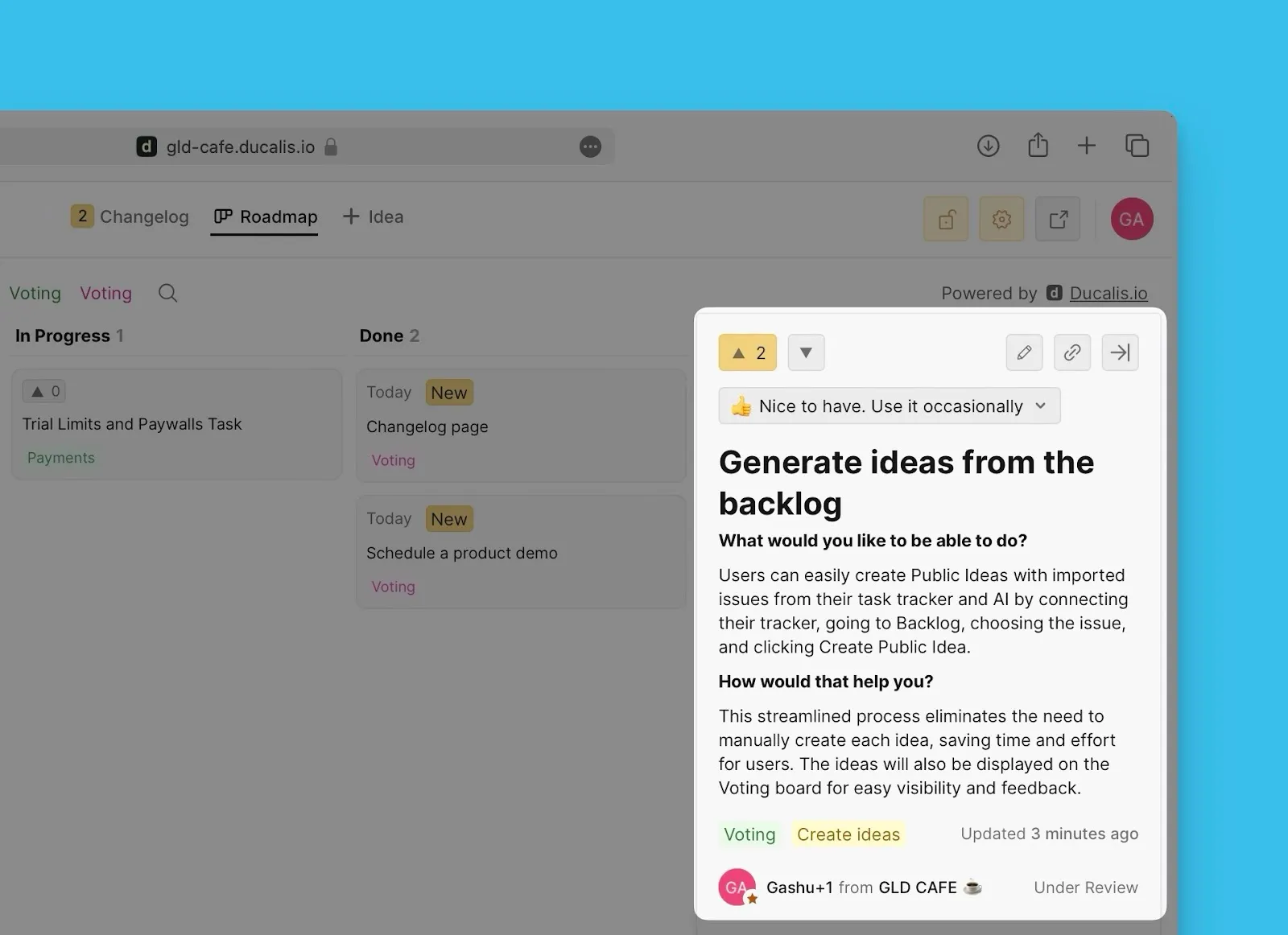 投票ボードに公開されたアイデア