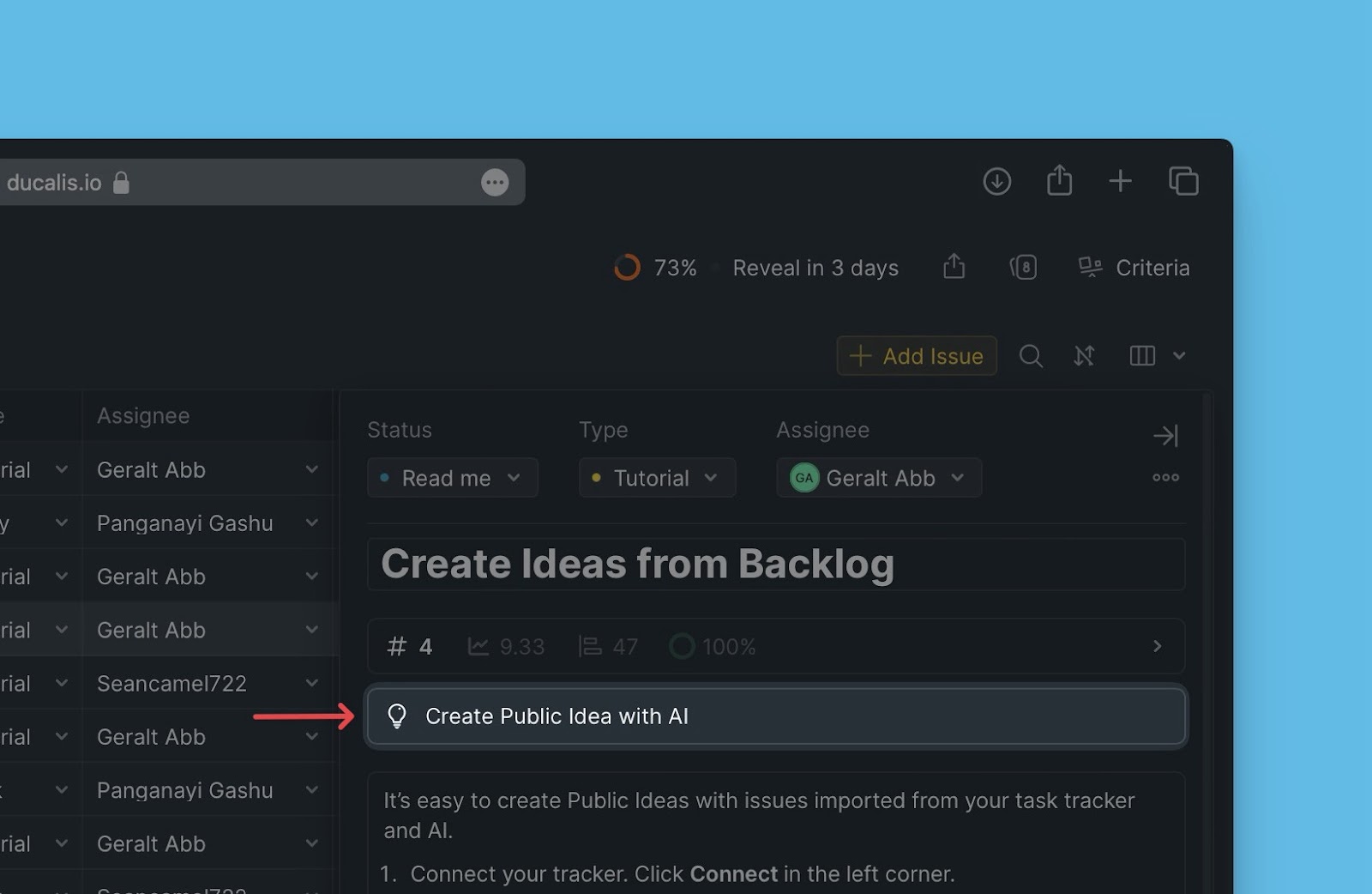 Button 'Öffentliche Idee mit KI erstellen' auf Vorgangskarte