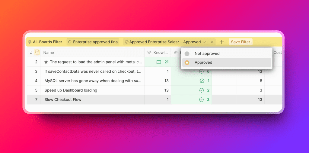 承認済みフィルタのオプション