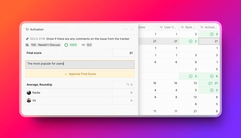 Benutzeroberfläche zum Genehmigen und Kommentieren des Endergebnisses