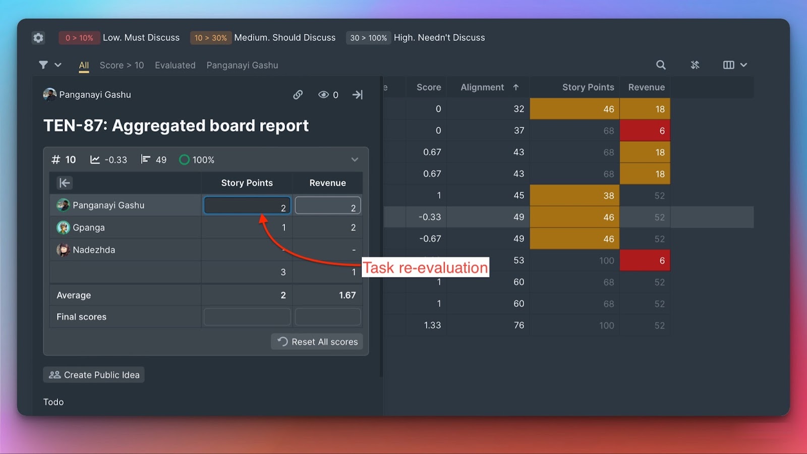 Neubewertungsbereich in der Vorgangskarte