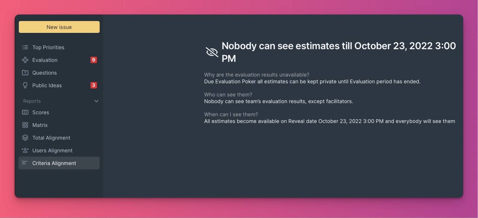 Übereinstimmungsseite mit verborgenen Bewertungen