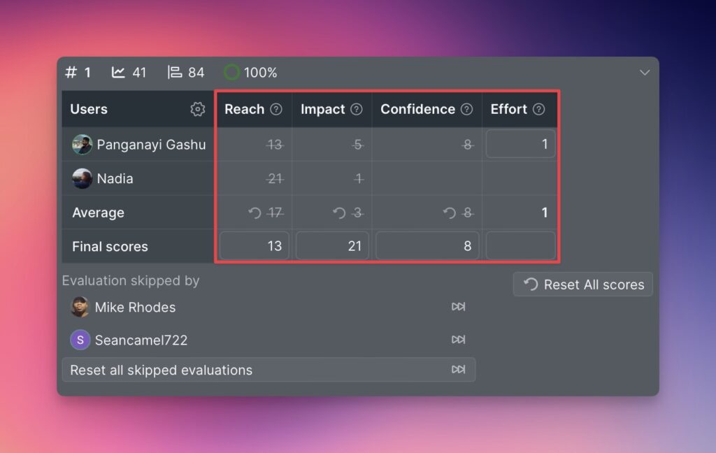 Neubewertungstabelle Kriterienspalten mit Nutzendenergebnissen
