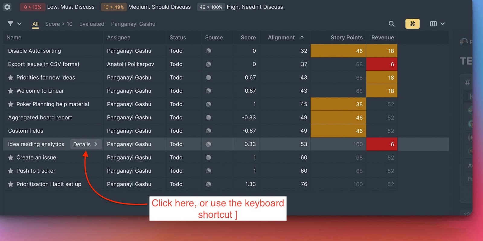 Vorgangskarte mit Details-Schaltfläche