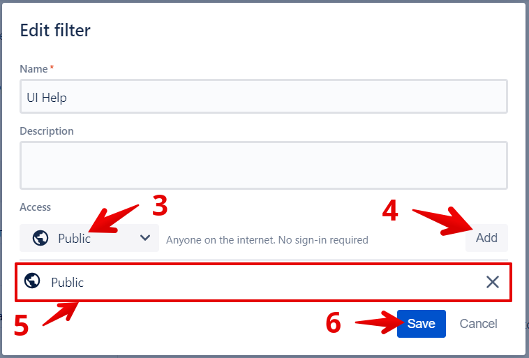 Jira Cloud フィルタ権限設定画面で Public アクセスオプションを表示