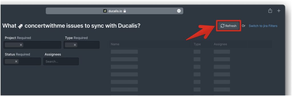 Position der Aktualisieren-Schaltfläche auf der Importseite