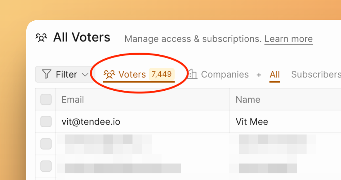 Filter Voters zeigt eine Liste von Abstimmenden mit Aktivitätsdetails