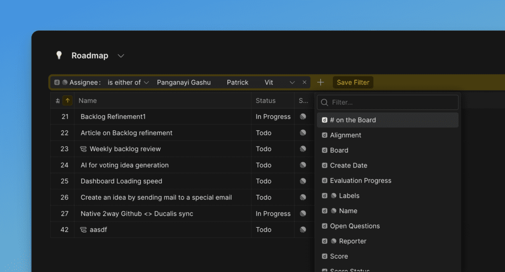 ページに表示された複製フィルタのコピー