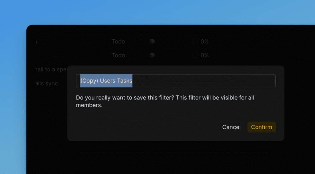 Filter-speichern-Dialog mit Namenseingabe