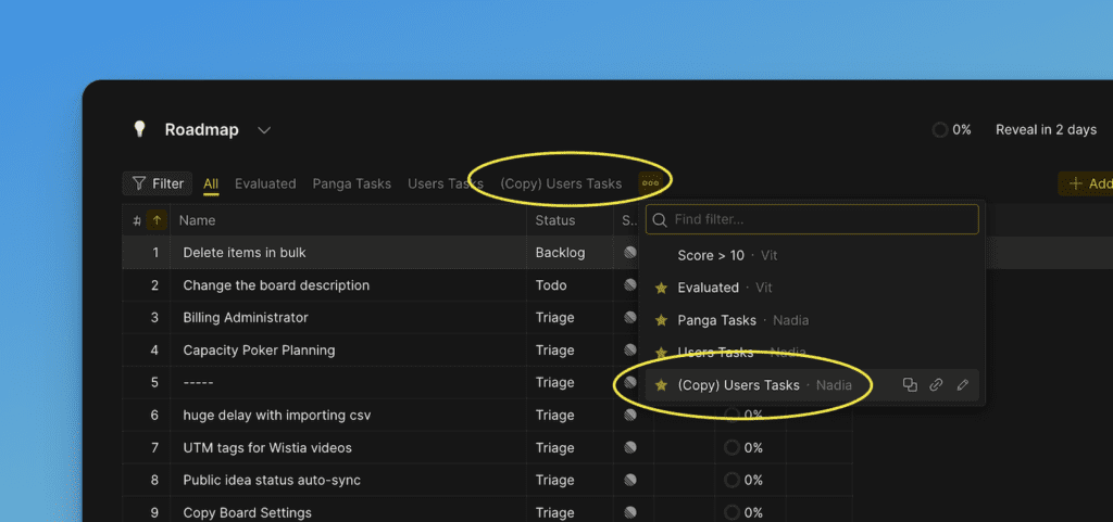 お気に入りセクションに保存された新しいフィルタ