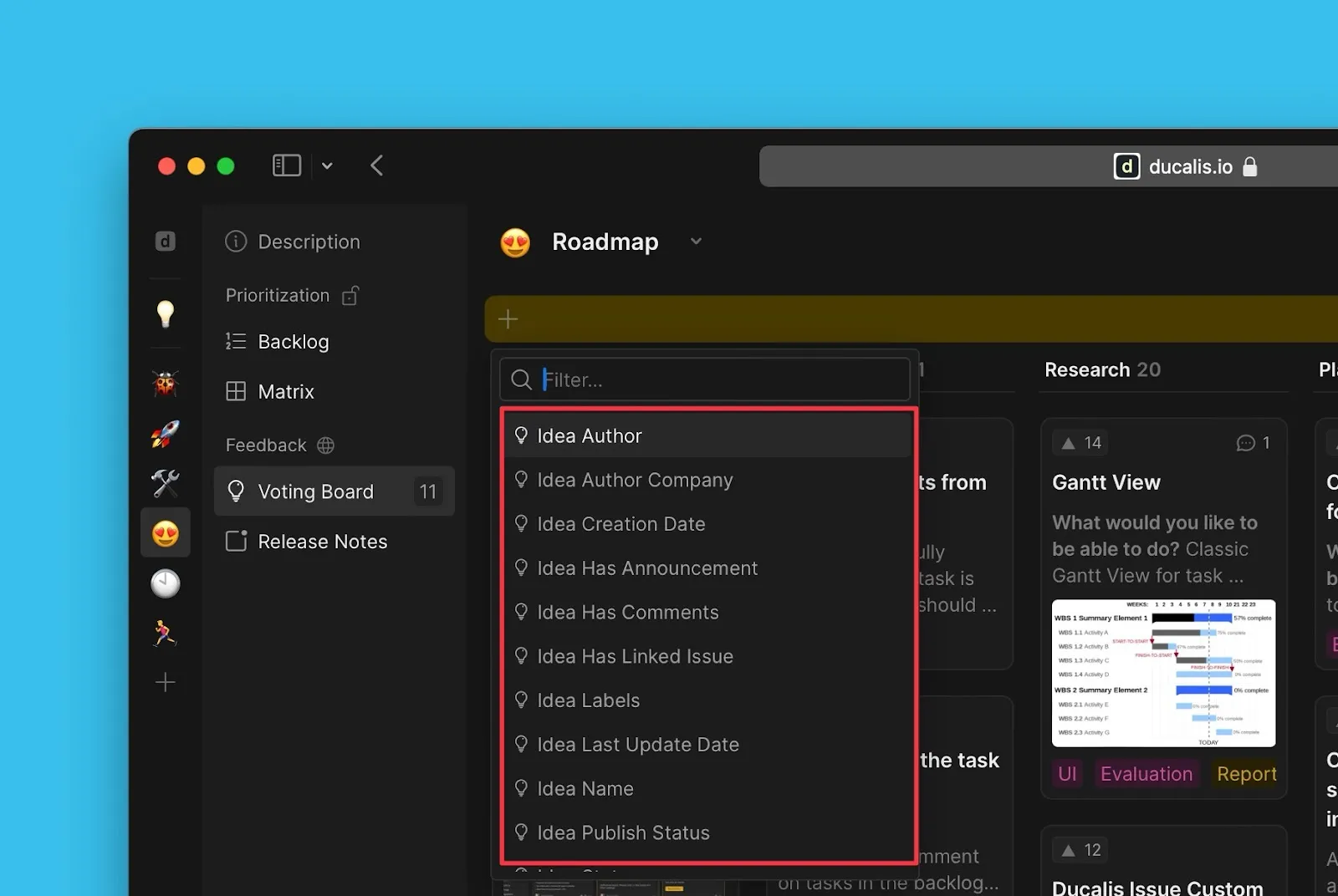 投票ボードフィルタオプション