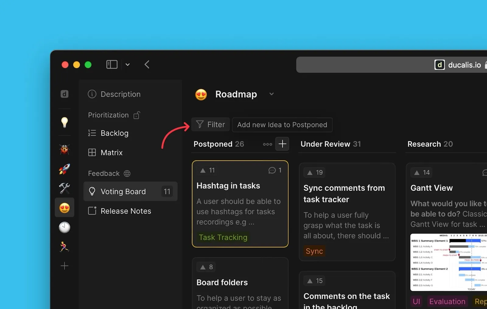 フィルタアイコンの位置とドロップダウンメニュー