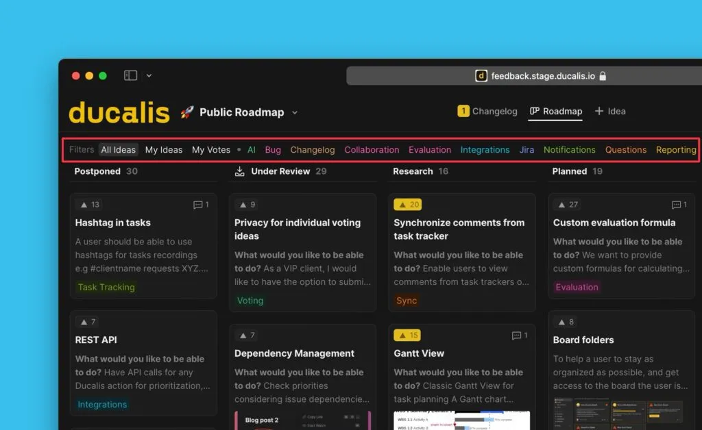 投票ボード上部のフィルタオプション