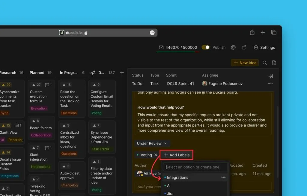 アイデアカードのラベルを追加オプション