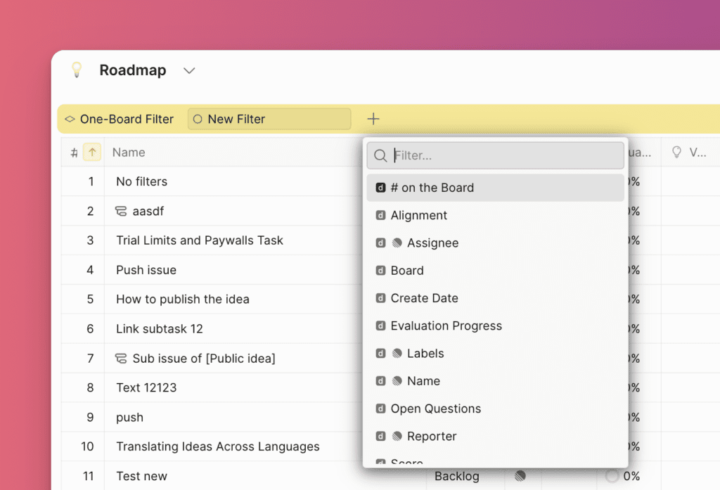Dropdown für Filterfeld-Auswahl