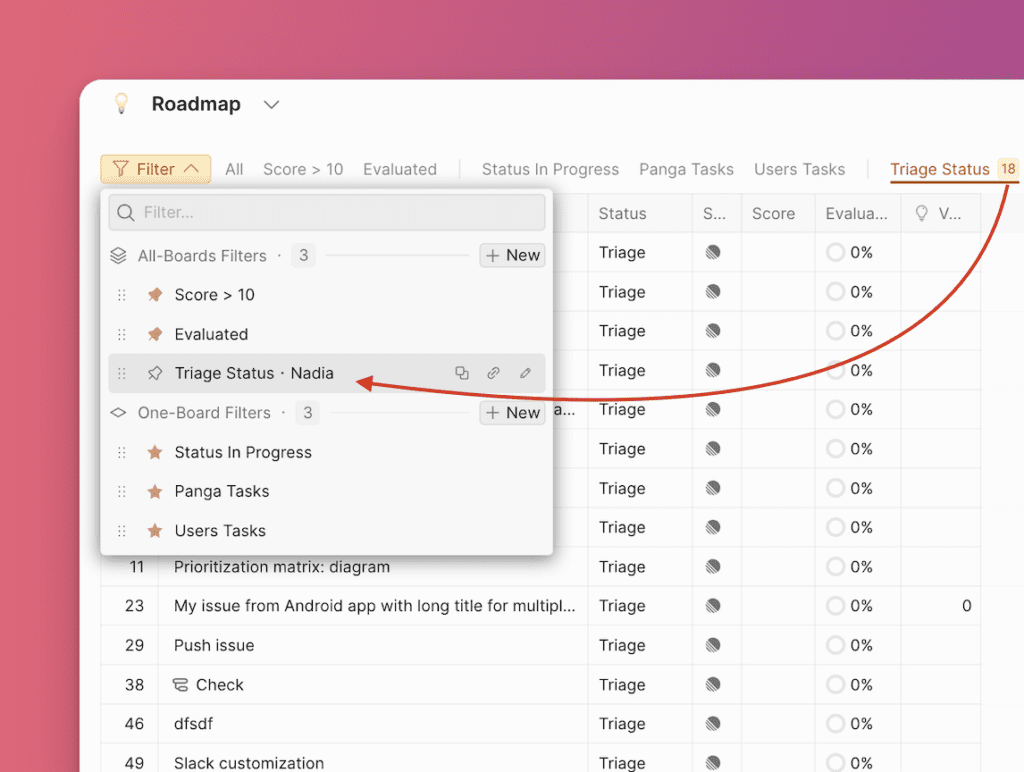 全ボードフィルタが表示されたフィルタドロップダウン