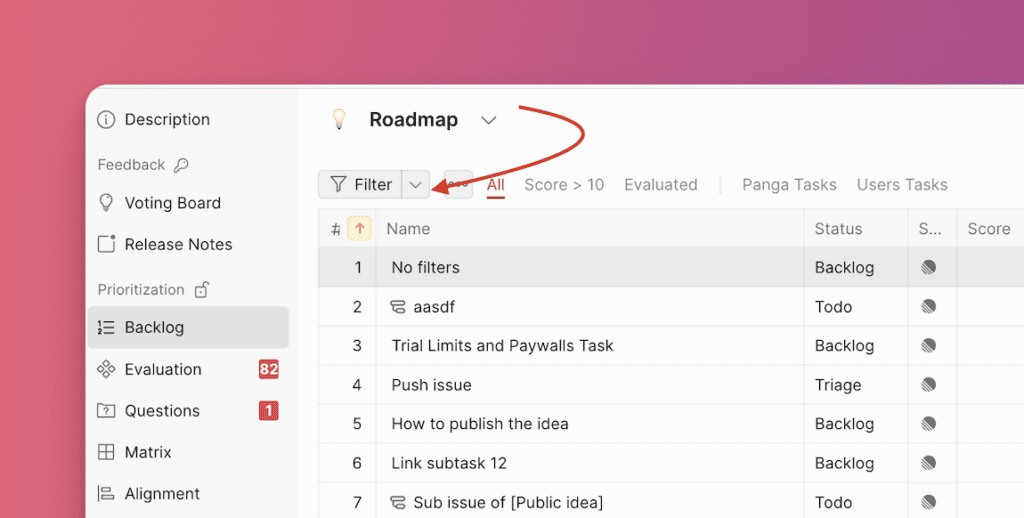 Position des Filter-Symbols im Tabellenkopf