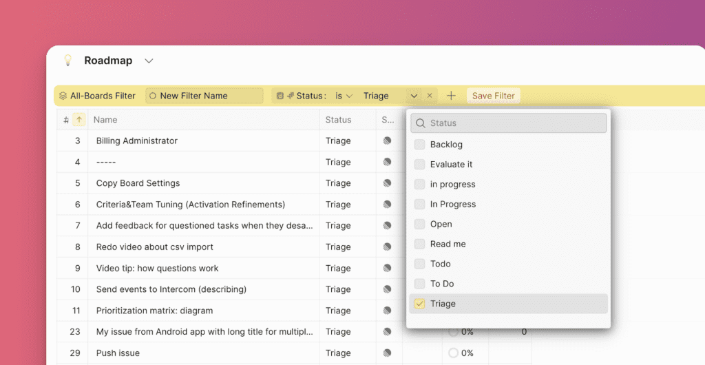 全ボードフィルタフィールドの選択