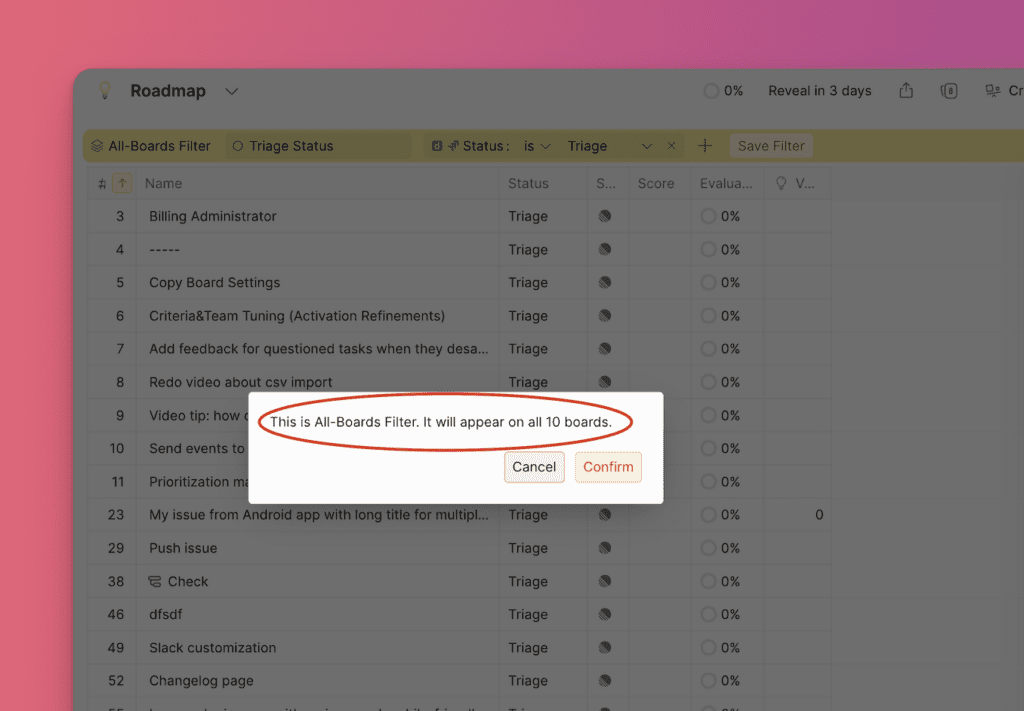 Bestätigungsdialog für All-Boards Filter
