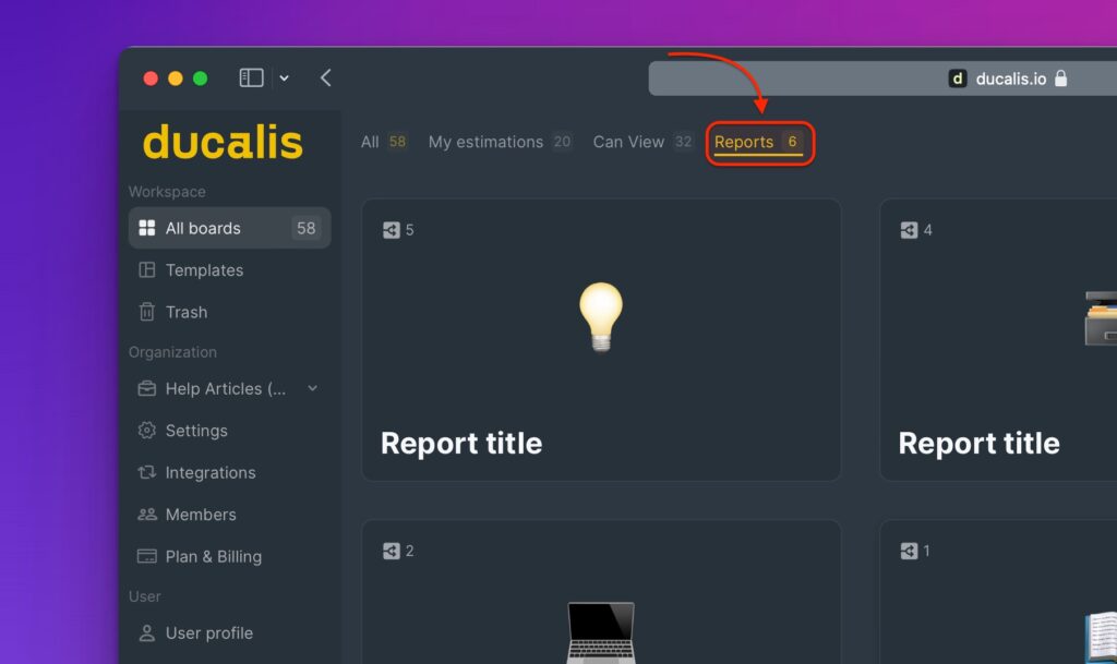 Reports-Filter zeigt aggregierte Report Boards