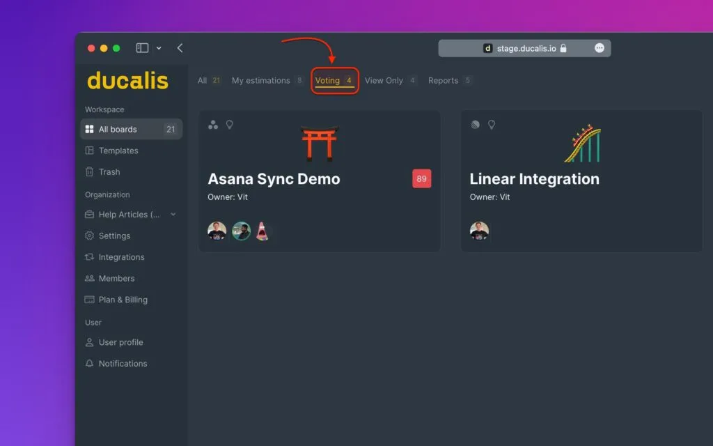 公開された投票ボードを持つボードを表示するVotingフィルタ