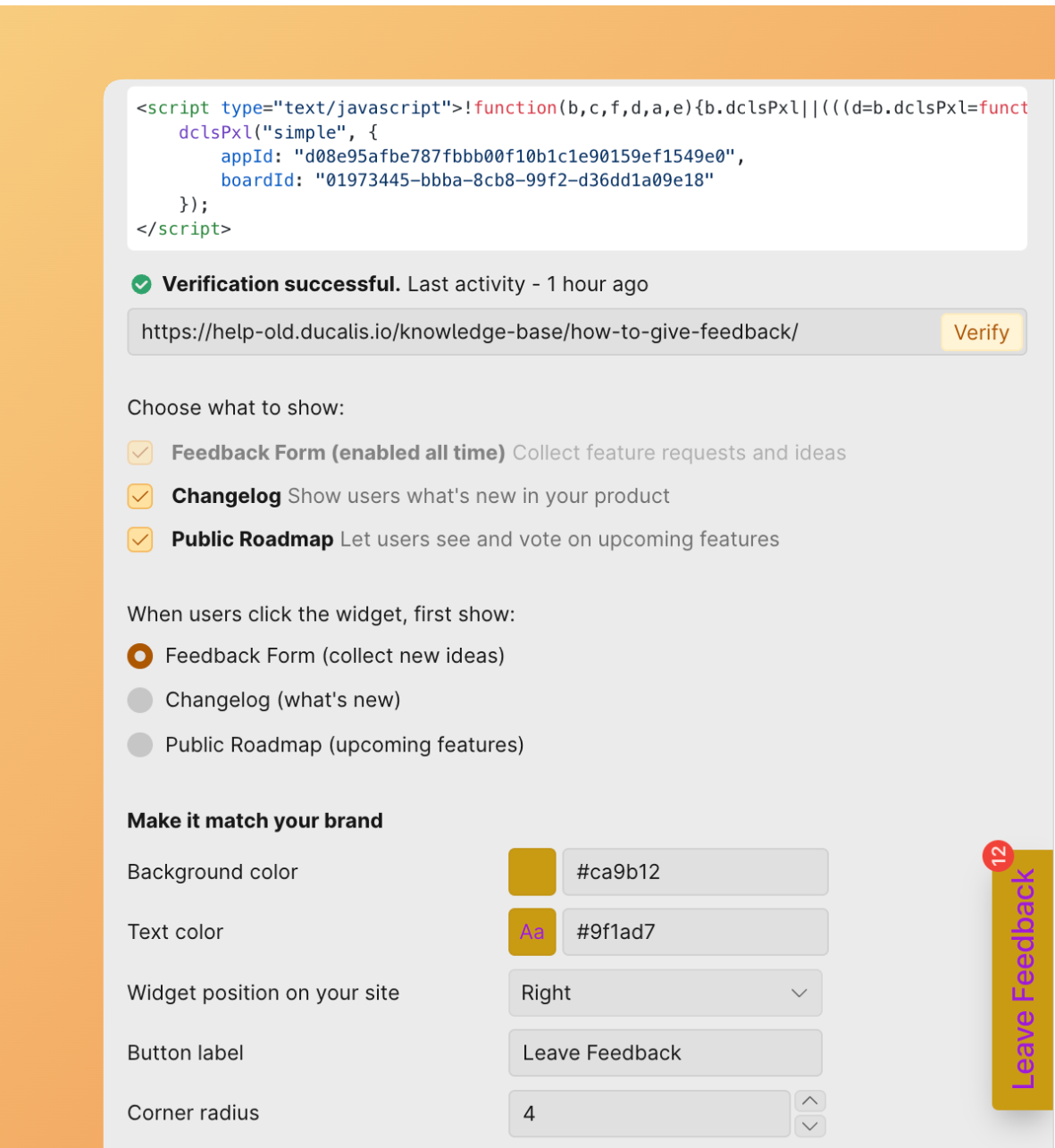 Configuration de l'apparence du widget intégré