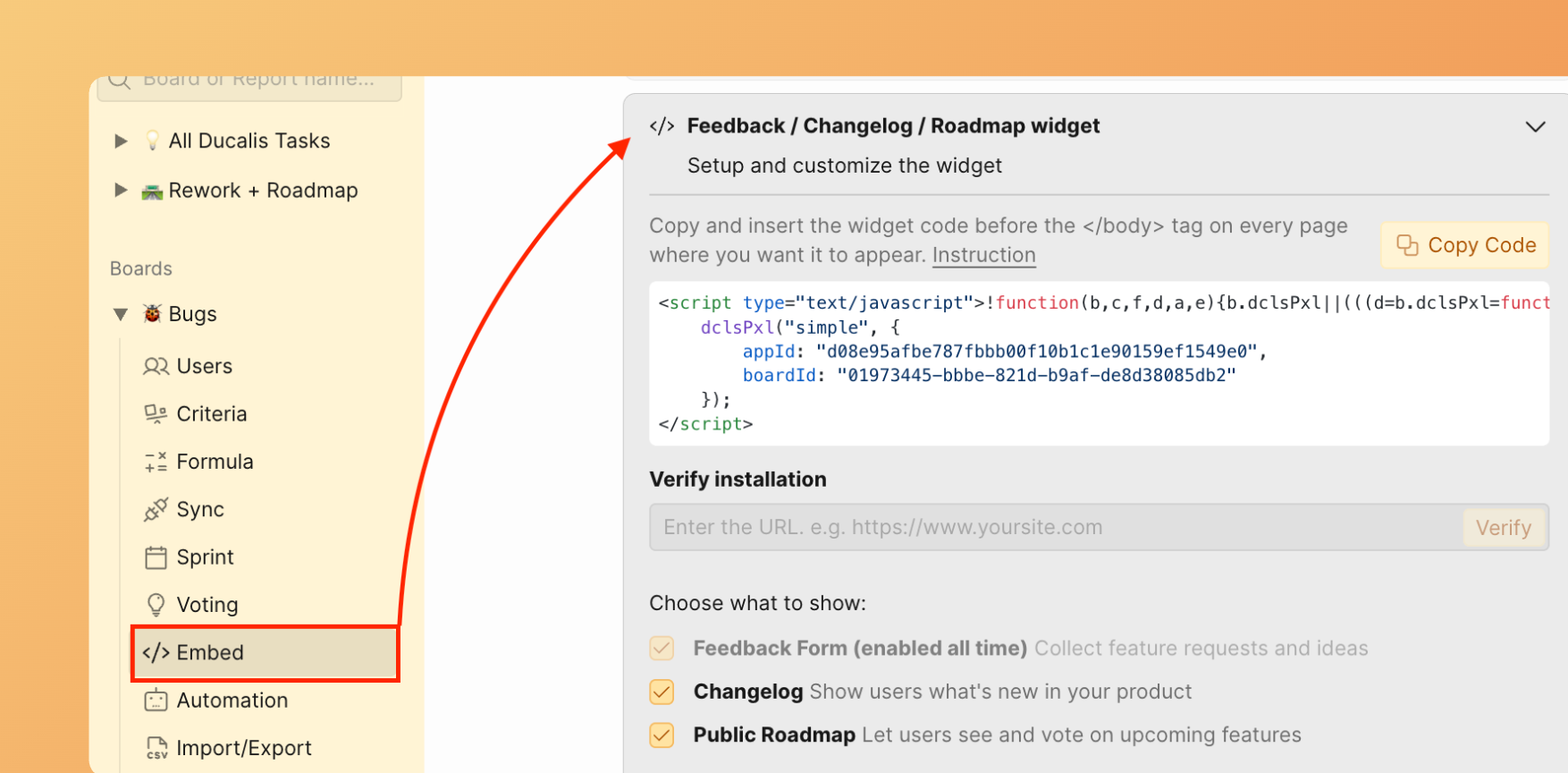 Access the widget settings