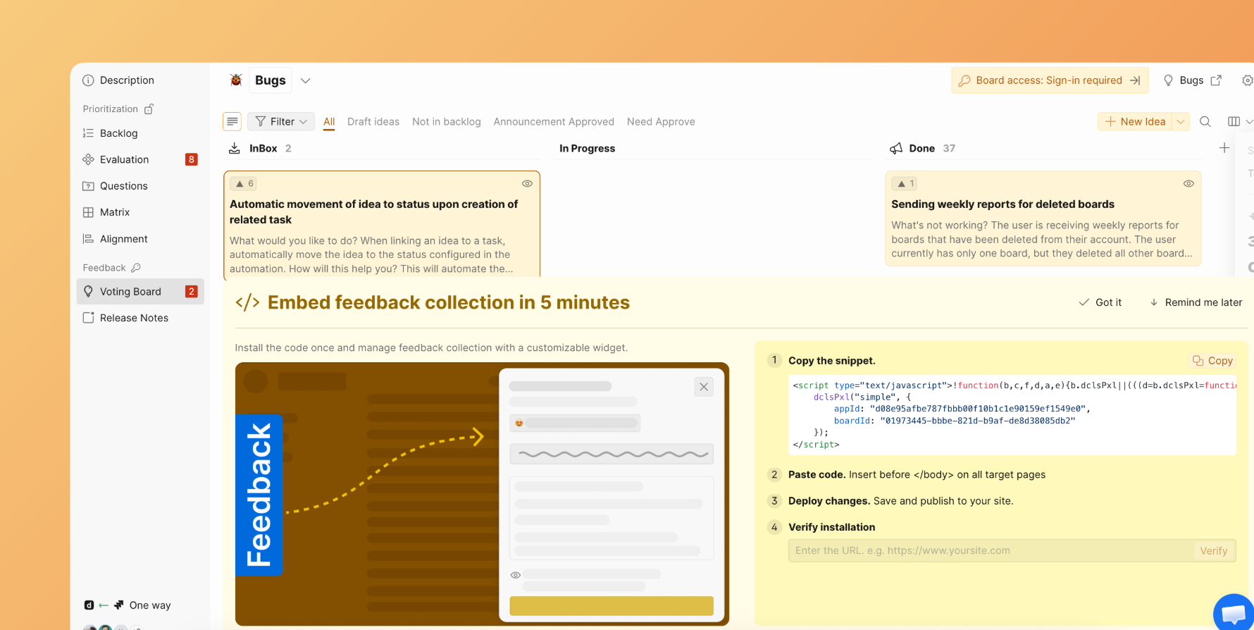 Widget setup from the banner