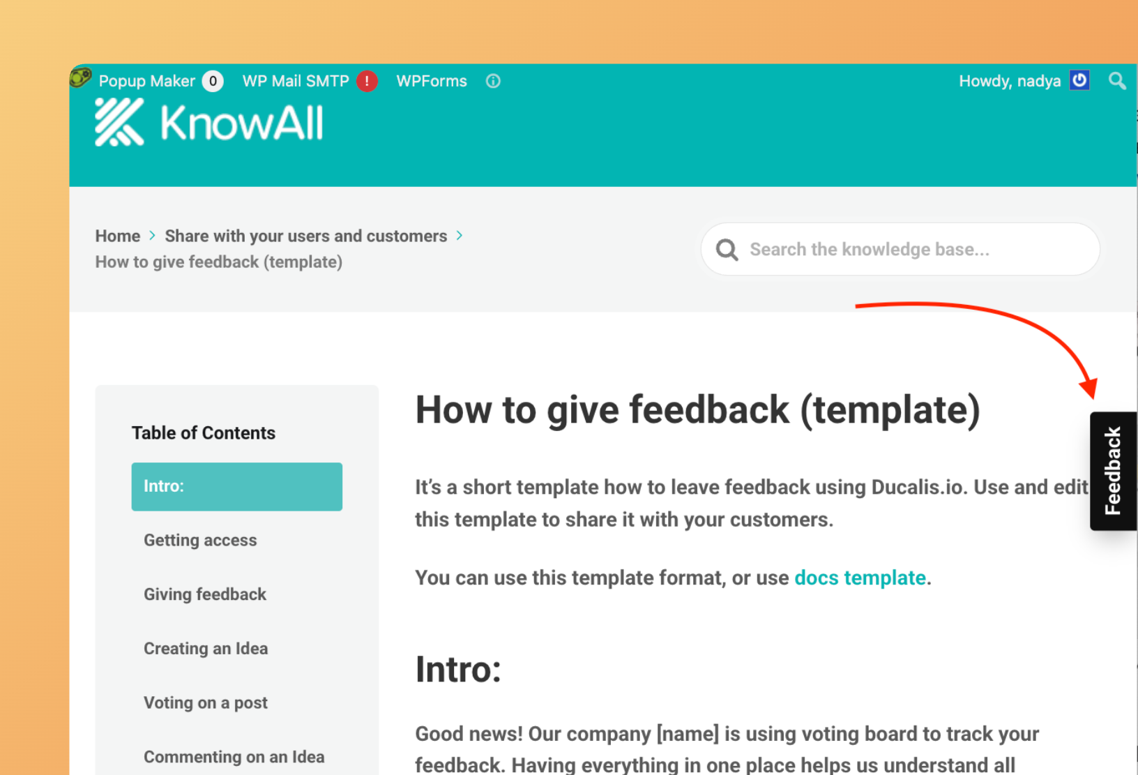 Bouton du widget de feedback sur le site web