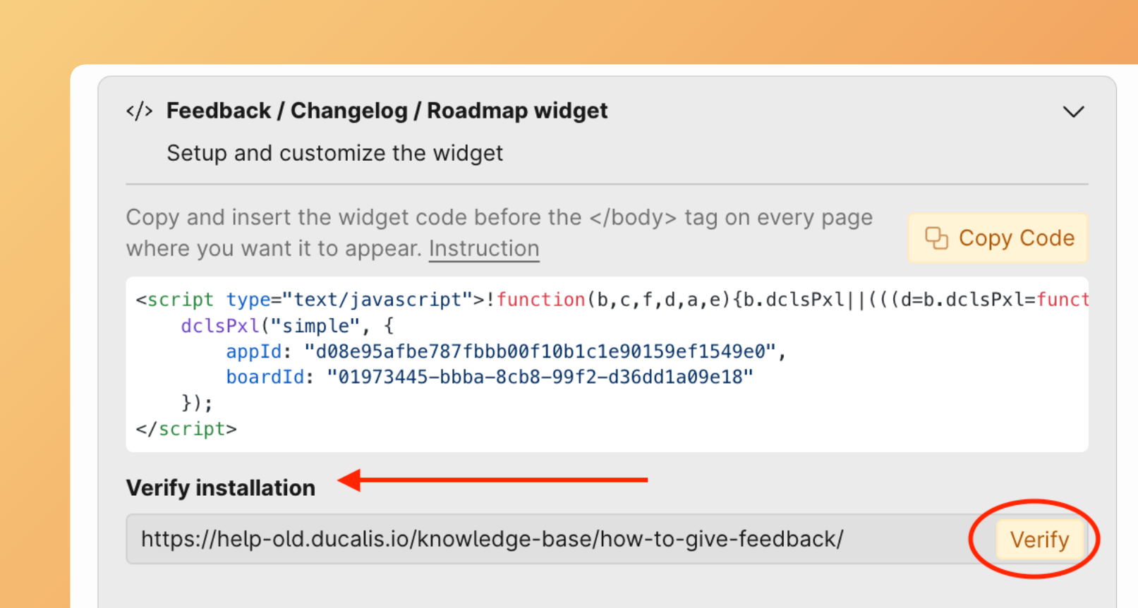 Option de vérification de l'installation