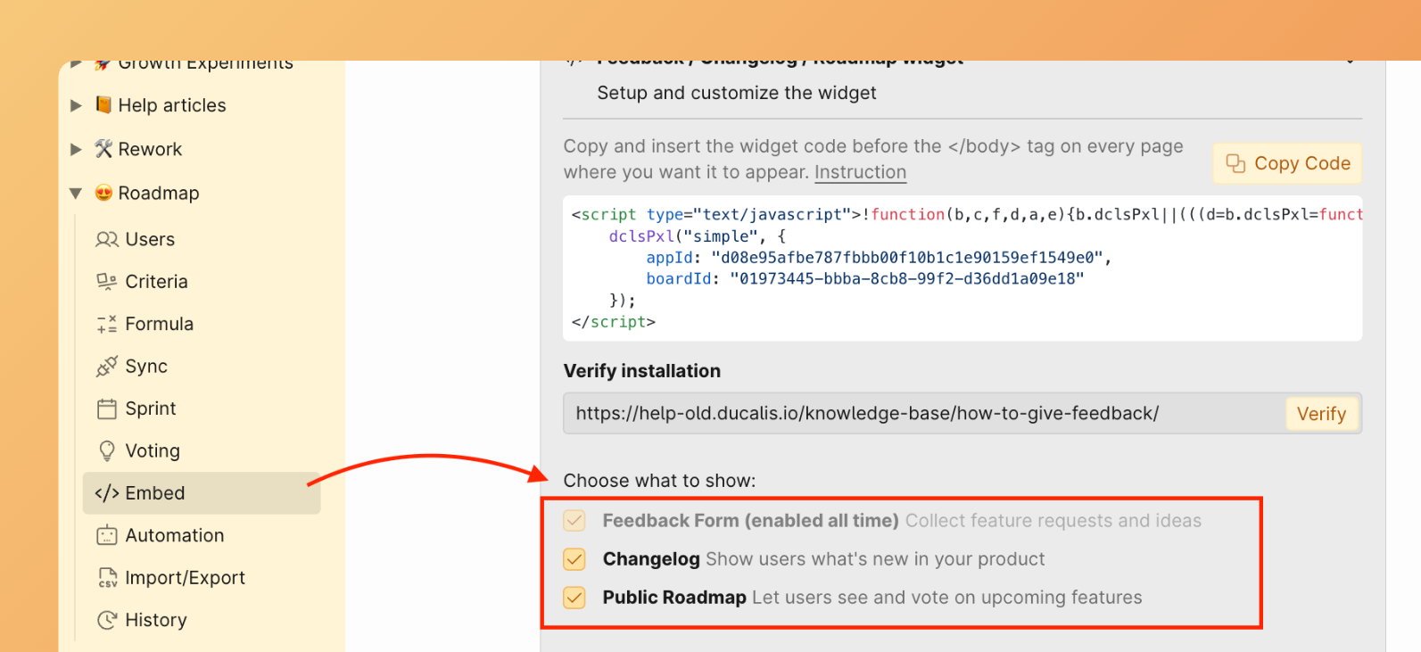 Options d'affichage des modules du widget