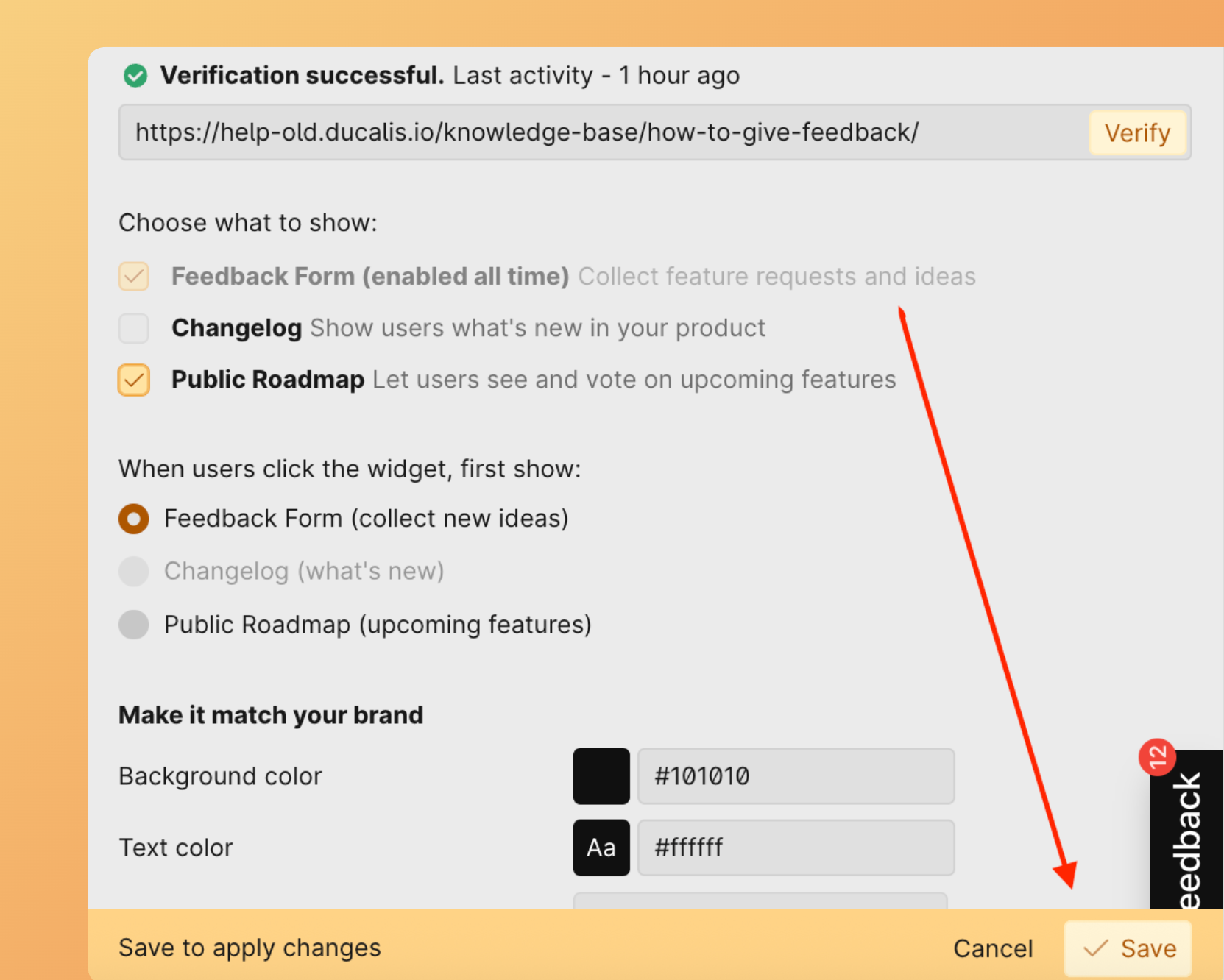 Enregistrer les modifications de ce qui s'affiche dans le widget