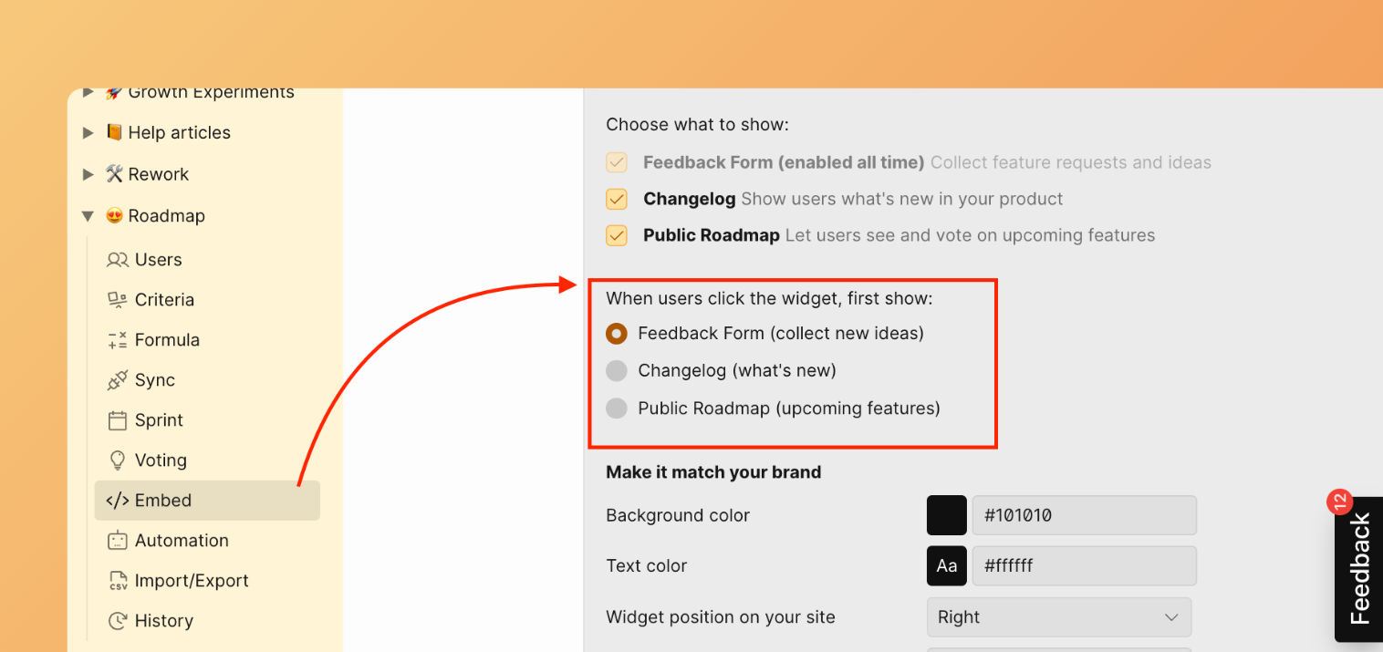 Choose which widget module opens first