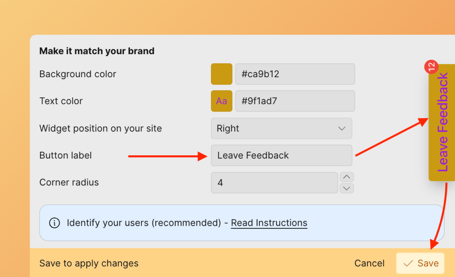 Champ de saisie du libellé du bouton