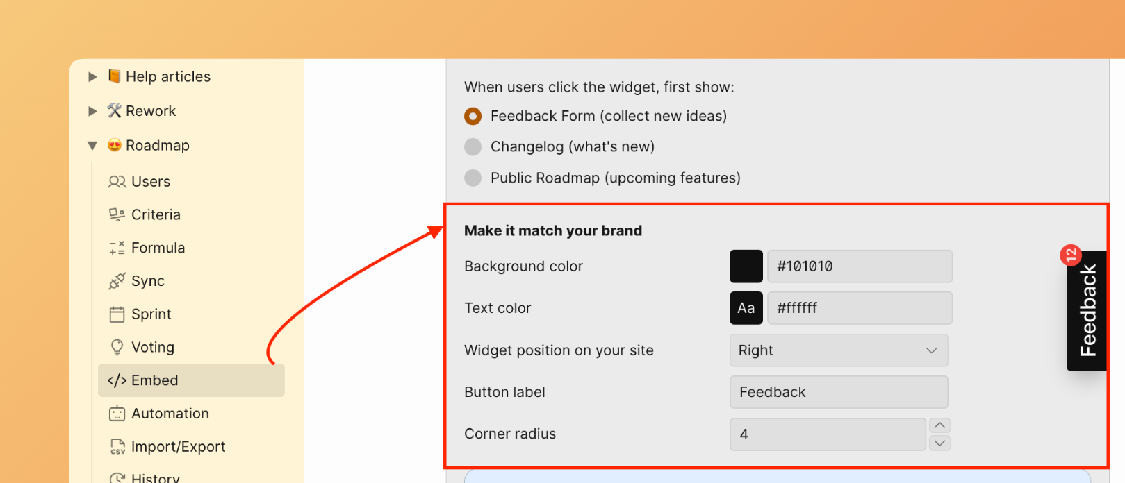 Paramètres de personnalisation de marque du widget